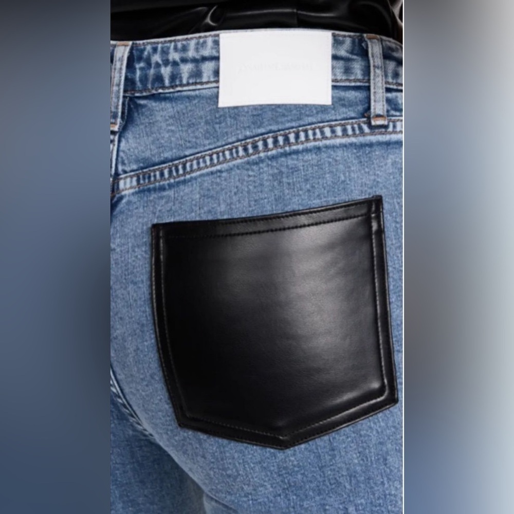 Jonathan Simkhai River High Rise Straight Jeans Black Vegan Leather Edgy Blue 28 - Picture 9 of 10